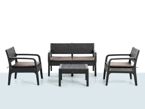 Niron Prime Latte plastik rattan görünümlü bahçe takımı, balkon ve teras oturma grubu