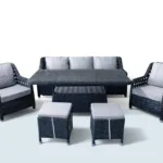 Grand 3’lü rattan bahçe oturma grubu, el örgüsü rattan, metal iskelet ve temperli cam masa