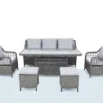 Leo 3’lü antrasit rattan bahçe oturma grubu ve temperli camlı masa