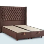 Kahverengi düğmeli kapitone başlıklı baza seti