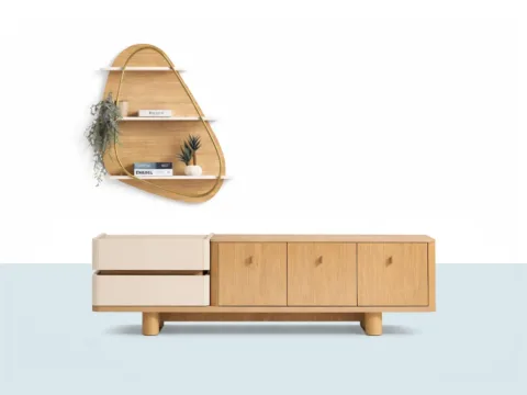 Lotus TV Ünitesi Takımı – Ahşap Gövdeli TV Ünitesi ve Duvar Rafı