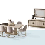 Milenyum Yemek Odası Takımı – masa, sandalyeler ve konsol + ayna takım görseli