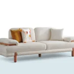 Alternatif metin (Alt text) Moda 3’lü Kanepe – açık renk kumaşlı, ahşap ayaklı modern üçlü kanepe görseli