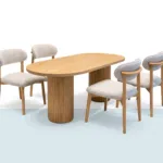 Sur masa takımı, oval ahşap masa ve döşemeli sandalyeler