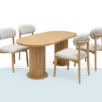 Sur masa takımı, oval ahşap masa ve döşemeli sandalyeler