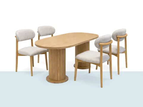 Sur masa takımı, oval ahşap masa ve döşemeli sandalyeler