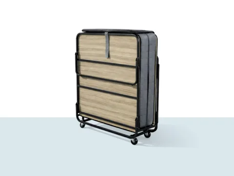 Bonbon katlanır yatak kompakt tasarım metal şase tekerlekli misafir yatağı