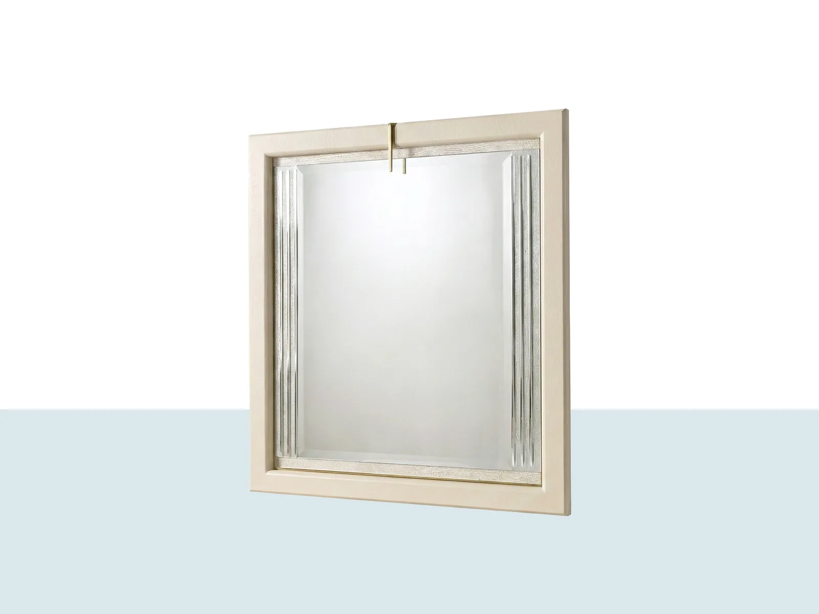 Moss konsol aynası mavi arka plan üzerinde, modern çerçeve detayları Moss Konsol Aynası – Zarif ve Dengeli Tasarım