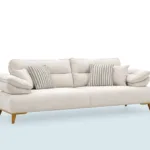 Toskana 3’lü Kanepe – krem renkli, yumuşak dokulu kumaş, ahşap ayaklı geniş oturum