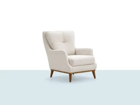 Toskana Berjer – krem renkli, yumuşak dokulu kumaş ve ahşap ayaklı tekli koltuk (tek ürün görseli)