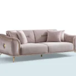 Valentina 3’lü kanepe, gold detaylı ayak ve yumuşak dokulu kumaşlı modern tasarım