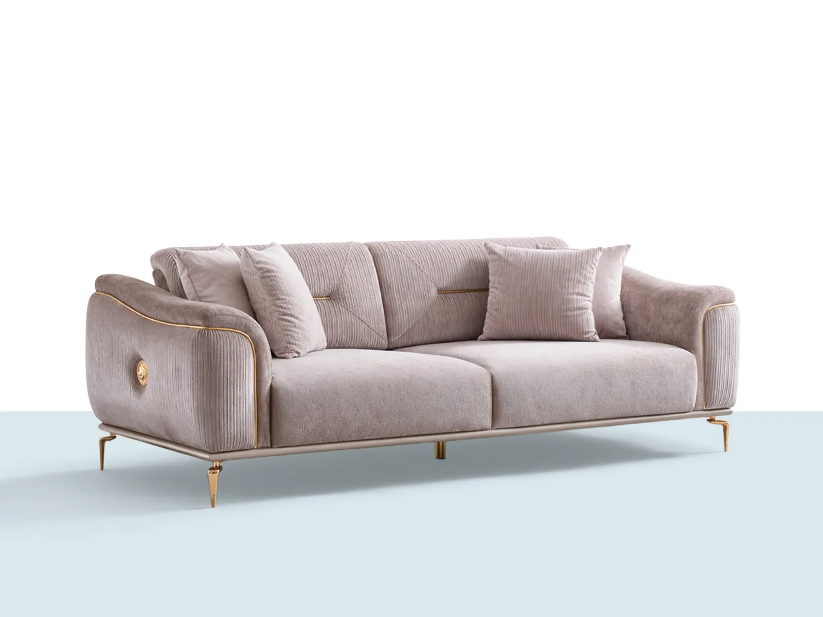 Valentina 3’lü Kanepe | Zarif Detay, Dengeli Konfor Valentina 3’lü kanepe, gold detaylı ayak ve yumuşak dokulu kumaşlı modern tasarım