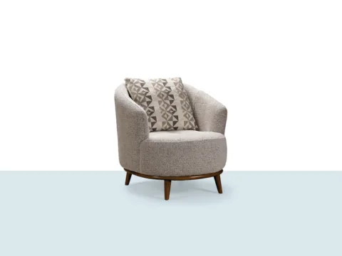 Vien Berjer, yuvarlak hatlı formu, konforlu oturum yapısı ve zarif ayak detayıyla modern yaşam alanlarına uyum sağlayan tekli koltuktur.