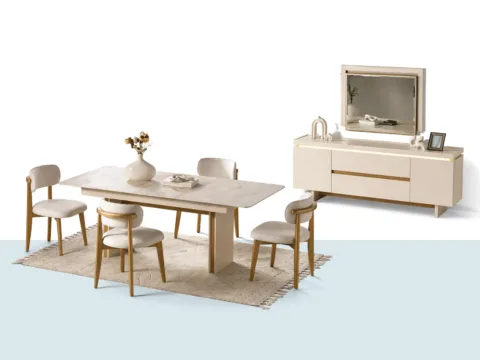 Robin Yemek Odası Takımı – konsol ve ayna, masa ve sandalye seti (mavi ana görsel)