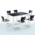 Niron Irmak Bahçe Takımı, masa ve sandalyelerden oluşan modern dış mekân yemek takımı