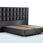 London Baza Seti – siyah deri görünümlü kumaş kaplı sandıklı baza ve kare kapitone başlık, çift kişilik