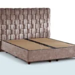 Monaco Baza Seti – bej tonlu kumaş kaplı sandıklı baza ve kare kapitone başlık, çift kişilik
