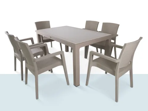 Niron Zeus Masa Takımı, dikdörtgen masa ve kollu sandalyelerden oluşan modern yemek takımı